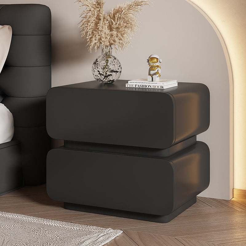 Modern Minimalist Soft Faux Leather Solid Wood Rounded Nightstand With 2 Drawers For Bedroom