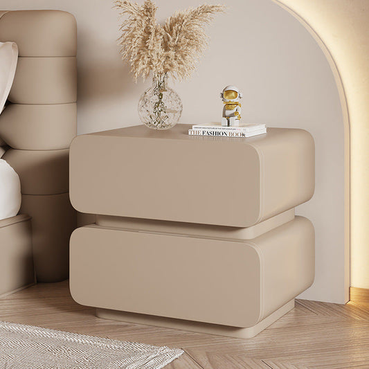 Modern Minimalist Soft Faux Leather Solid Wood Rounded Nightstand With 2 Drawers For Bedroom