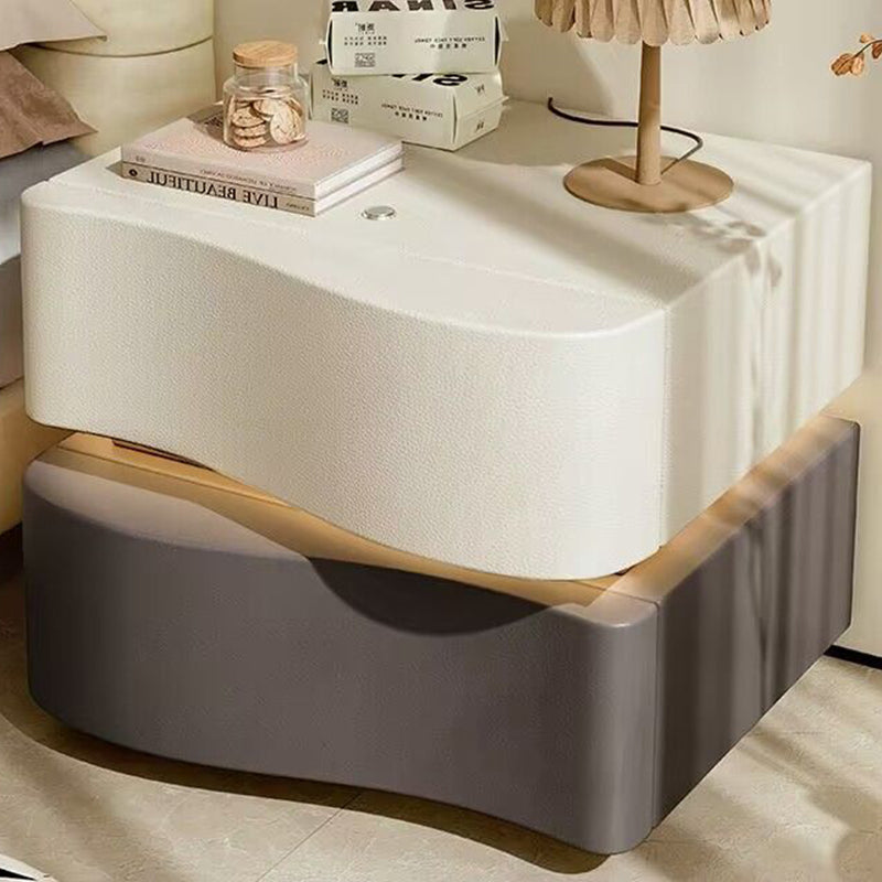 Contemporary Creative Napa Leather Solid Wood Metal Curved Square Nightstand With 2 Drawers For Bedroom