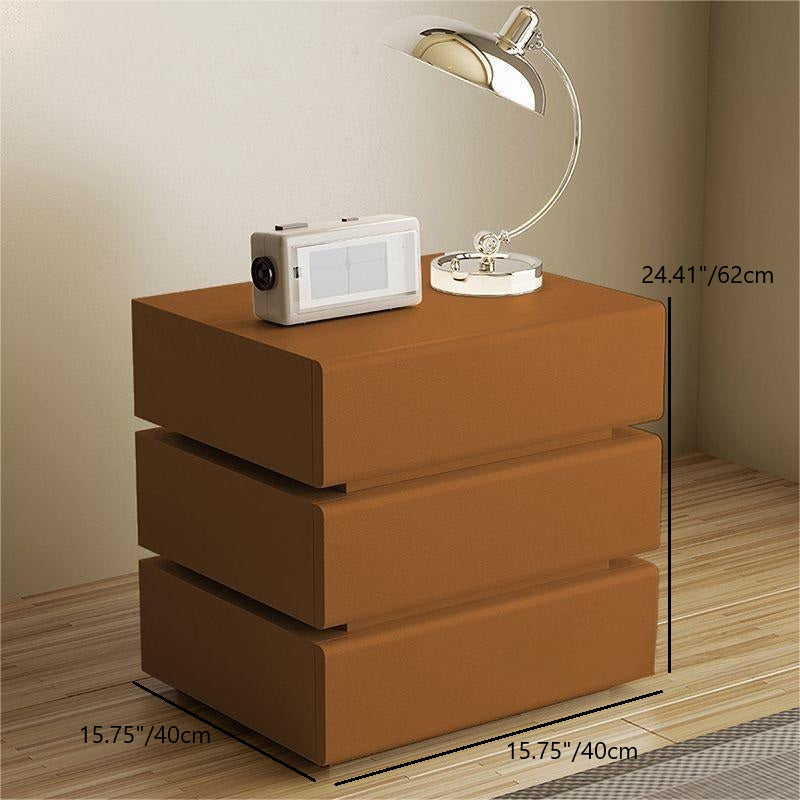 Contemporary Scandinavian Solid Wood Microfiber Leather Metal Rounded Rectangle Nightstand With 2/3 Drawers For Bedroom