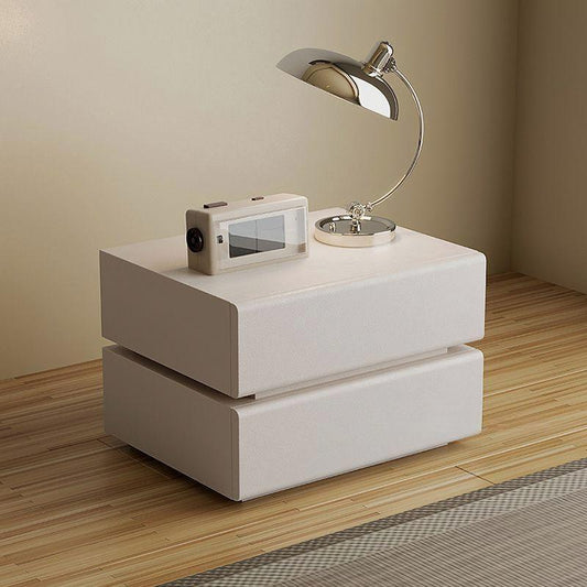Contemporary Scandinavian Solid Wood Microfiber Leather Metal Rounded Rectangle Nightstand With 2/3 Drawers For Bedroom