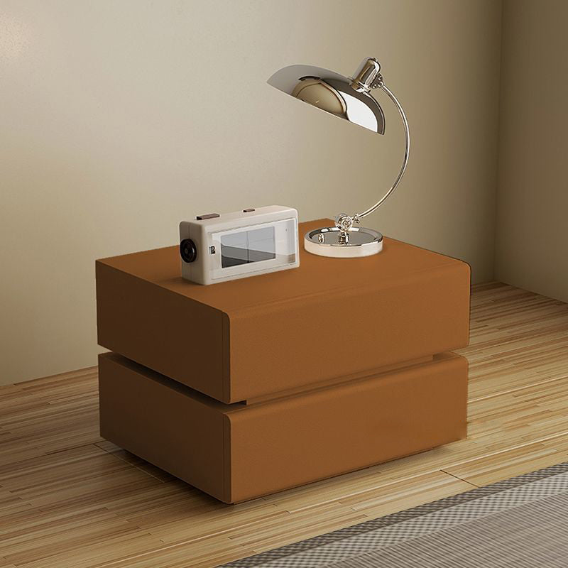 Contemporary Scandinavian Solid Wood Microfiber Leather Metal Rounded Rectangle Nightstand With 2/3 Drawers For Bedroom