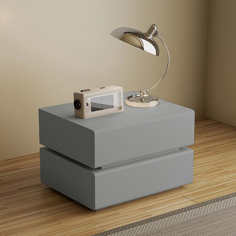 Contemporary Scandinavian Solid Wood Microfiber Leather Metal Rounded Rectangle Nightstand With 2/3 Drawers For Bedroom