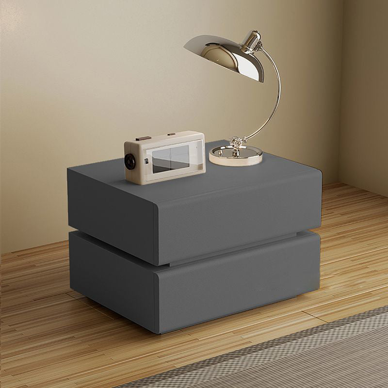 Contemporary Scandinavian Solid Wood Microfiber Leather Metal Rounded Rectangle Nightstand With 2/3 Drawers For Bedroom