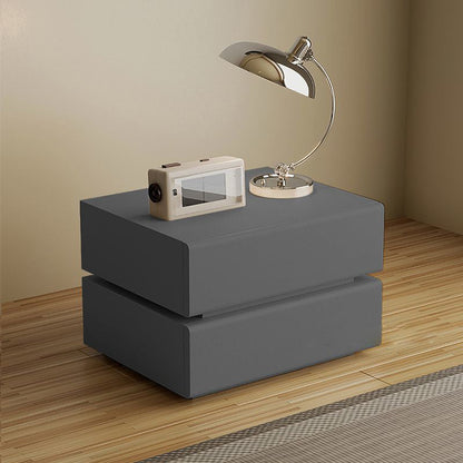 Contemporary Scandinavian Solid Wood Microfiber Leather Metal Rounded Rectangle Nightstand With 2/3 Drawers For Bedroom