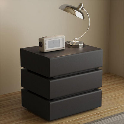 Contemporary Scandinavian Solid Wood Microfiber Leather Metal Rounded Rectangle Nightstand With 2/3 Drawers For Bedroom