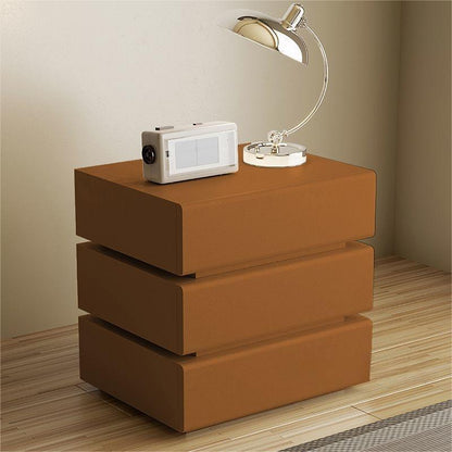 Contemporary Scandinavian Solid Wood Microfiber Leather Metal Rounded Rectangle Nightstand With 2/3 Drawers For Bedroom
