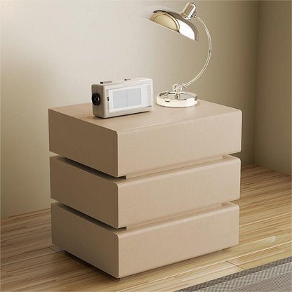 Contemporary Scandinavian Solid Wood Microfiber Leather Metal Rounded Rectangle Nightstand With 2/3 Drawers For Bedroom