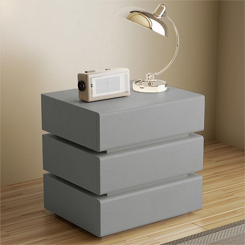 Contemporary Scandinavian Solid Wood Microfiber Leather Metal Rounded Rectangle Nightstand With 2/3 Drawers For Bedroom