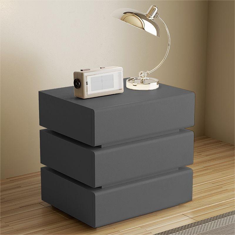 Contemporary Scandinavian Solid Wood Microfiber Leather Metal Rounded Rectangle Nightstand With 2/3 Drawers For Bedroom
