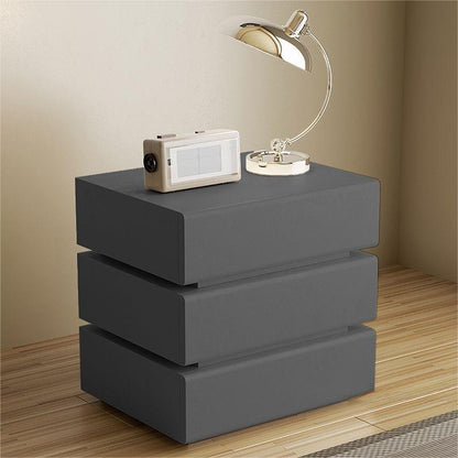 Contemporary Scandinavian Solid Wood Microfiber Leather Metal Rounded Rectangle Nightstand With 2/3 Drawers For Bedroom