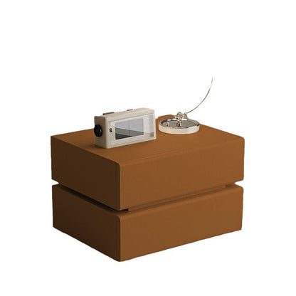 Contemporary Scandinavian Solid Wood Microfiber Leather Metal Rounded Rectangle Nightstand With 2/3 Drawers For Bedroom