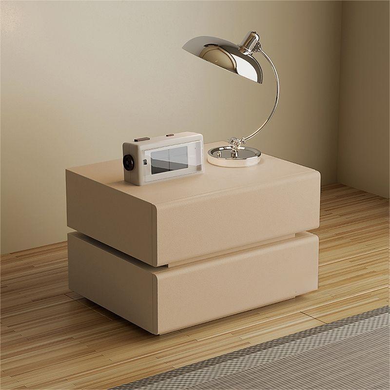 Contemporary Scandinavian Solid Wood Microfiber Leather Metal Rounded Rectangle Nightstand With 2/3 Drawers For Bedroom