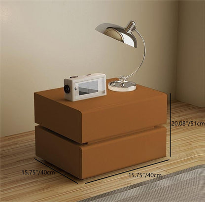 Contemporary Scandinavian Solid Wood Microfiber Leather Metal Rounded Rectangle Nightstand With 2/3 Drawers For Bedroom