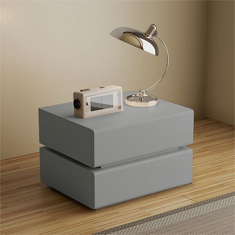 Contemporary Scandinavian Solid Wood Microfiber Leather Metal Rounded Rectangle Nightstand With 2/3 Drawers For Bedroom
