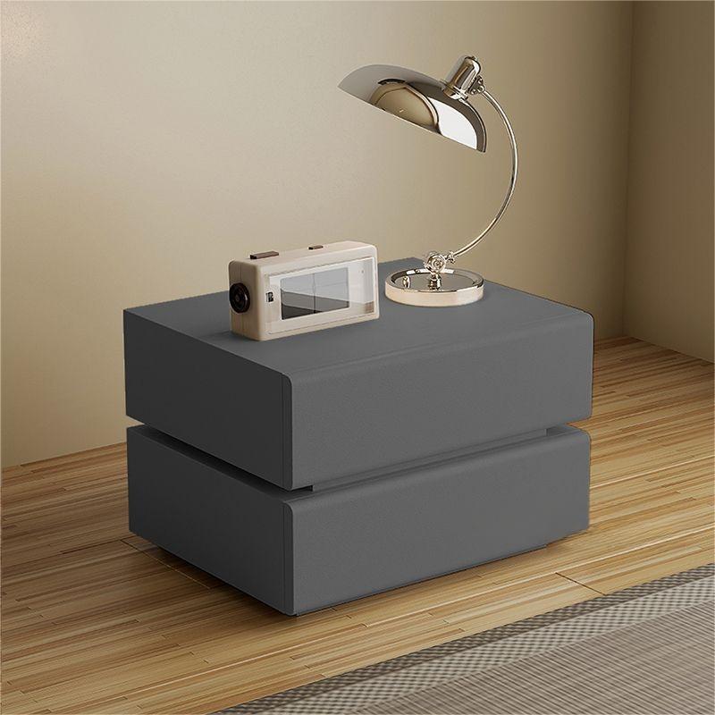 Contemporary Scandinavian Solid Wood Microfiber Leather Metal Rounded Rectangle Nightstand With 2/3 Drawers For Bedroom