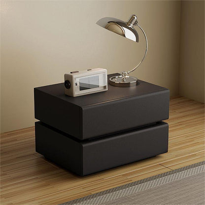 Contemporary Scandinavian Solid Wood Microfiber Leather Metal Rounded Rectangle Nightstand With 2/3 Drawers For Bedroom