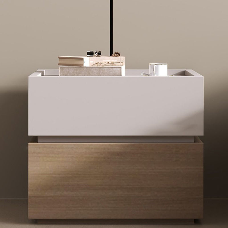 Modern Luxury Solid Wood Metal Square Nightstand 2-Drawer For Bedroom