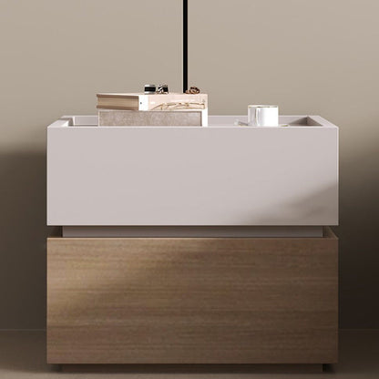Modern Luxury Solid Wood Metal Square Nightstand 2-Drawer For Bedroom