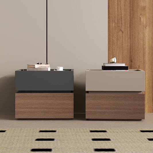 Modern Luxury Solid Wood Metal Square Nightstand 2-Drawer For Bedroom
