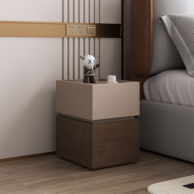 Modern Luxury Solid Wood Metal Square Nightstand 2-Drawer For Bedroom