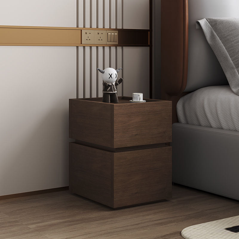 Modern Luxury Solid Wood Metal Square Nightstand 2-Drawer For Bedroom