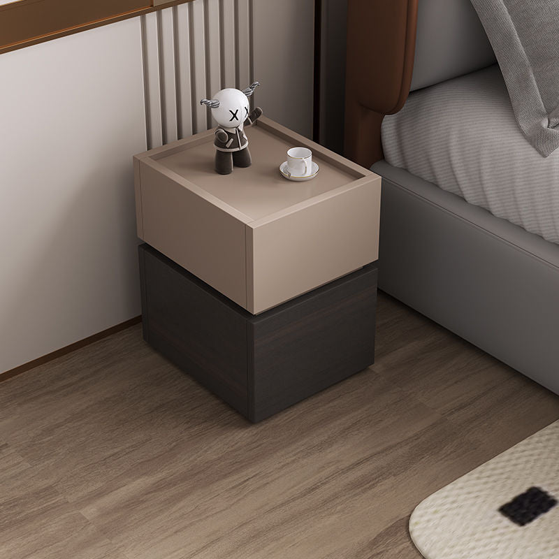 Modern Luxury Solid Wood Metal Square Nightstand 2-Drawer For Bedroom