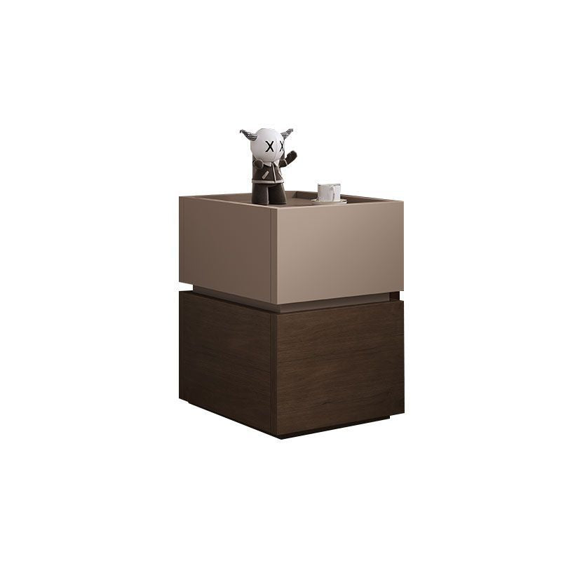 Modern Luxury Solid Wood Metal Square Nightstand 2-Drawer For Bedroom