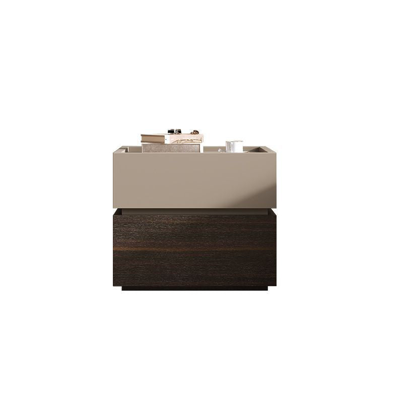 Modern Luxury Solid Wood Metal Square Nightstand 2-Drawer For Bedroom