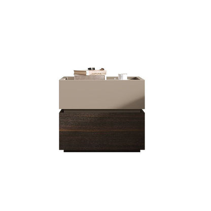 Modern Luxury Solid Wood Metal Square Nightstand 2-Drawer For Bedroom