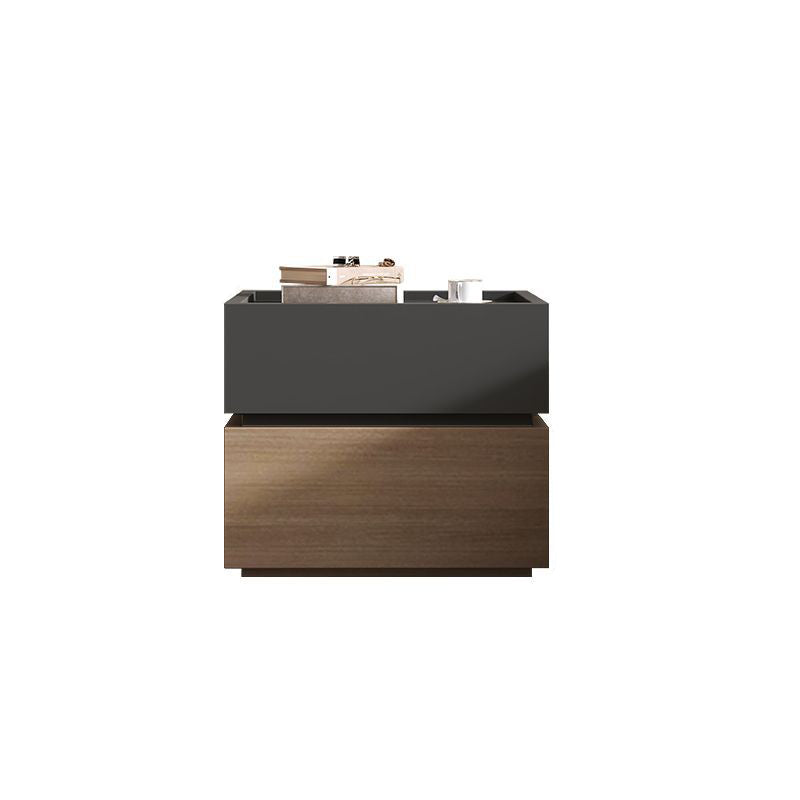 Modern Luxury Solid Wood Metal Square Nightstand 2-Drawer For Bedroom