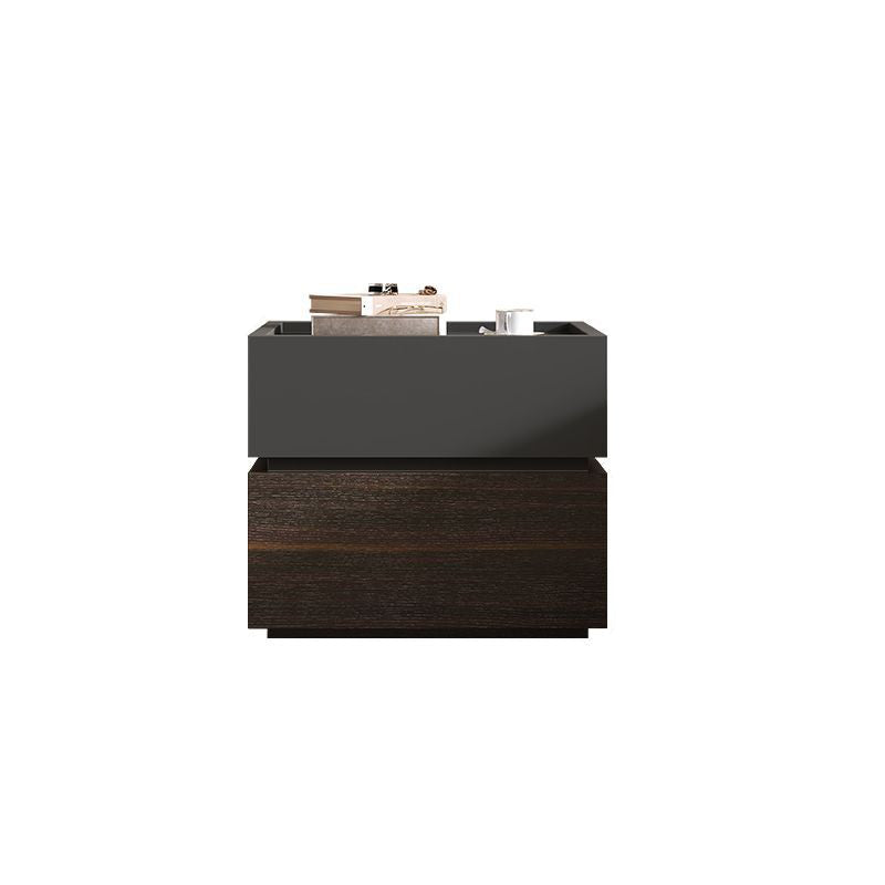 Modern Luxury Solid Wood Metal Square Nightstand 2-Drawer For Bedroom