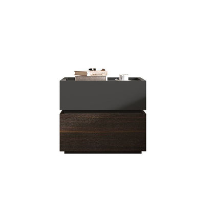 Modern Luxury Solid Wood Metal Square Nightstand 2-Drawer For Bedroom