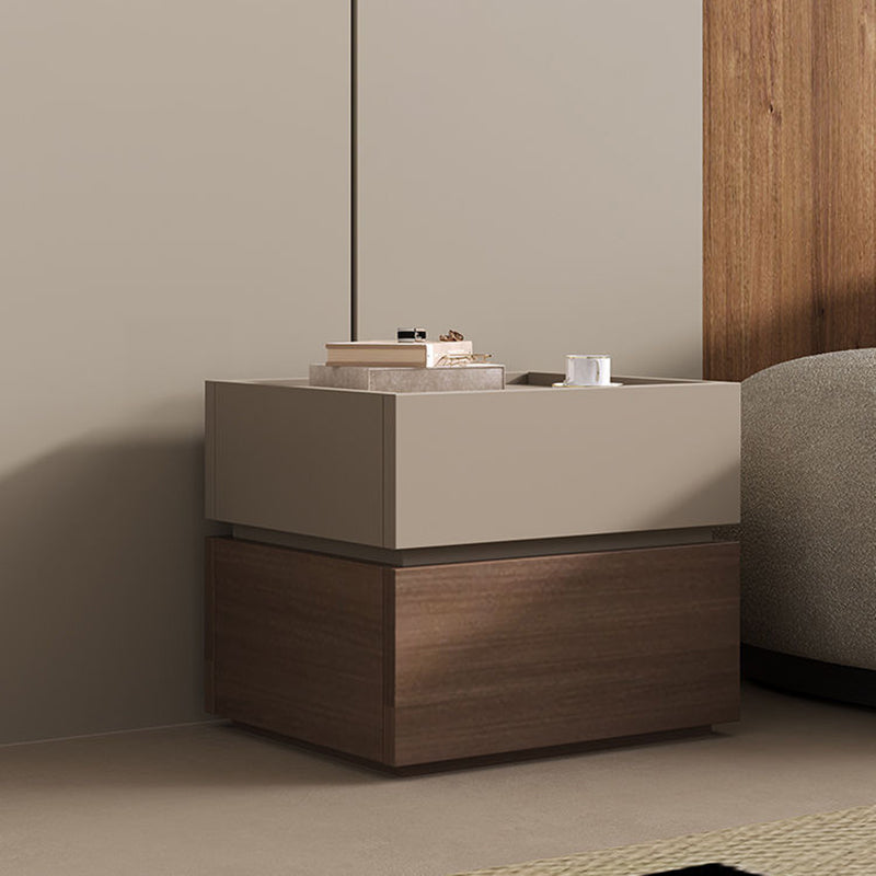 Modern Luxury Solid Wood Metal Square Nightstand 2-Drawer For Bedroom