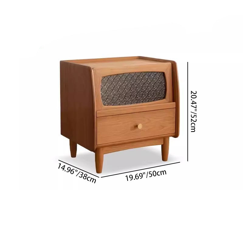 Traditional Vintage Cherry Wood Glass Cylindrical Square Nightstand 2-Drawer For Bedroom