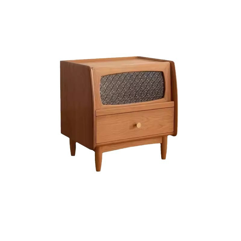 Traditional Vintage Cherry Wood Glass Cylindrical Square Nightstand 2-Drawer For Bedroom