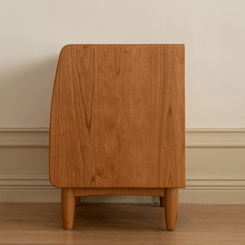 Traditional Vintage Cherry Wood Glass Cylindrical Square Nightstand 2-Drawer For Bedroom