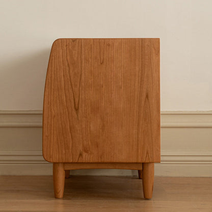 Traditional Vintage Cherry Wood Glass Cylindrical Square Nightstand 2-Drawer For Bedroom