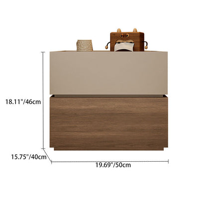Modern Luxury Solid Wood Stacked Cube Nightstand With 2 Drawers For Bedroom