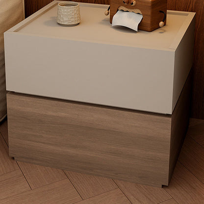 Modern Luxury Solid Wood Stacked Cube Nightstand With 2 Drawers For Bedroom