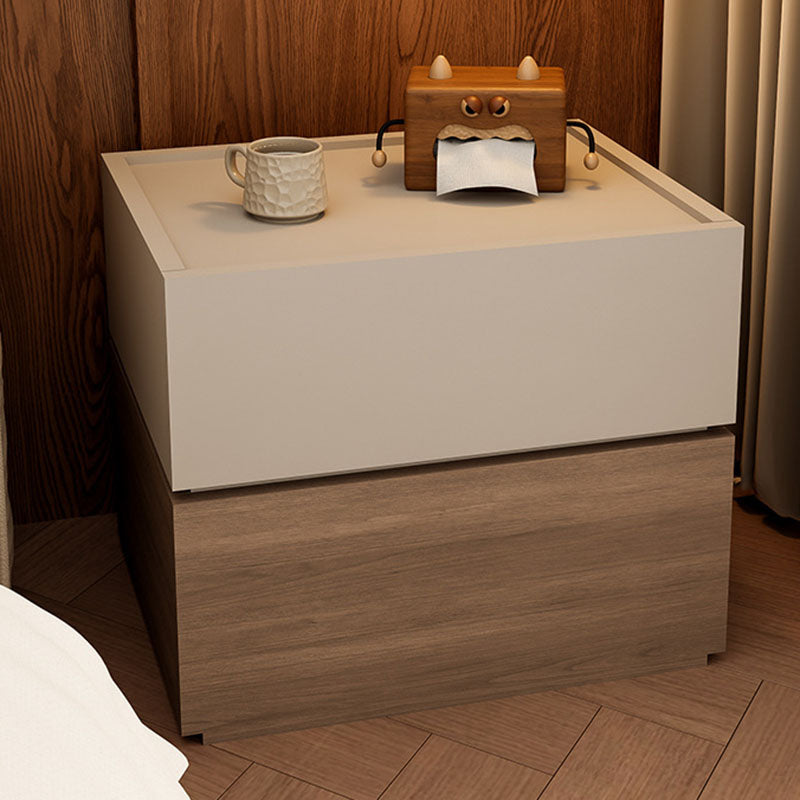 Modern Luxury Solid Wood Stacked Cube Nightstand With 2 Drawers For Bedroom