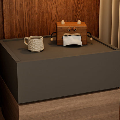 Modern Luxury Solid Wood Stacked Cube Nightstand With 2 Drawers For Bedroom