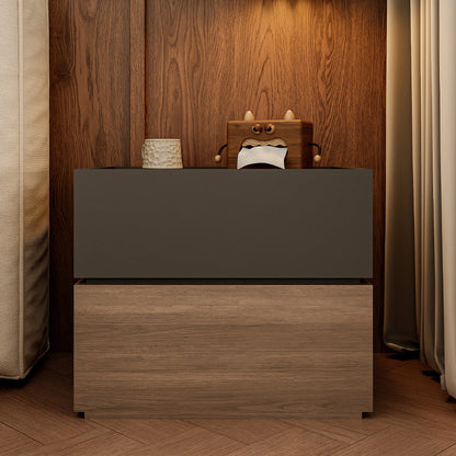 Modern Luxury Solid Wood Stacked Cube Nightstand With 2 Drawers For Bedroom