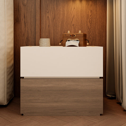 Modern Luxury Solid Wood Stacked Cube Nightstand With 2 Drawers For Bedroom