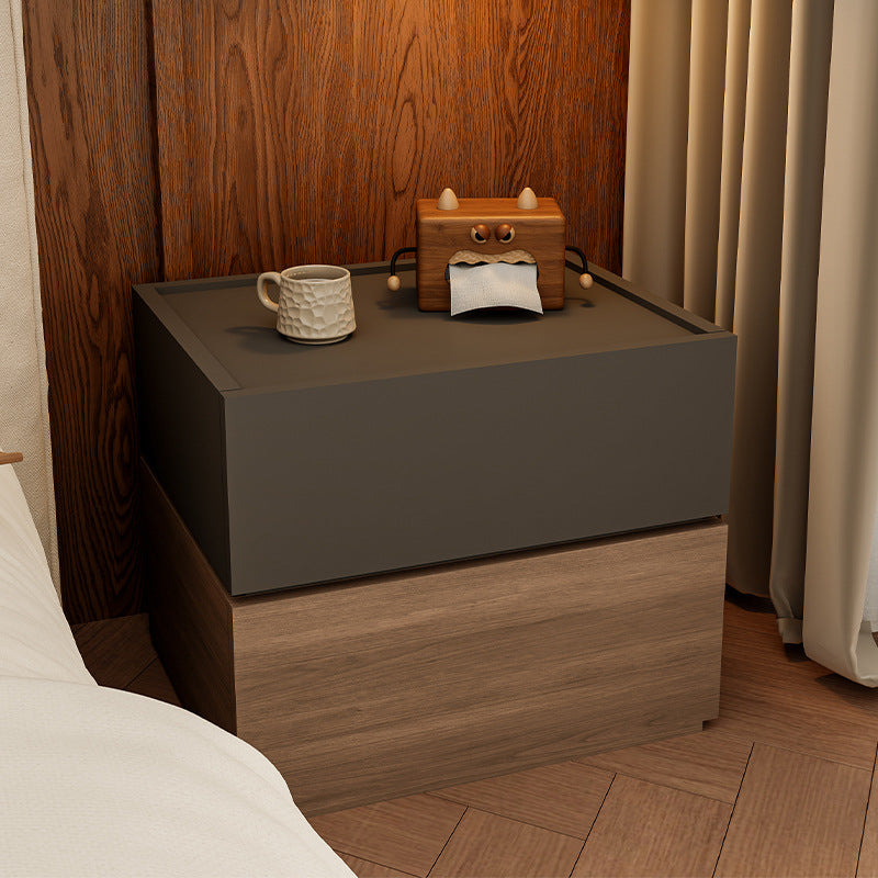 Modern Luxury Solid Wood Stacked Cube Nightstand With 2 Drawers For Bedroom
