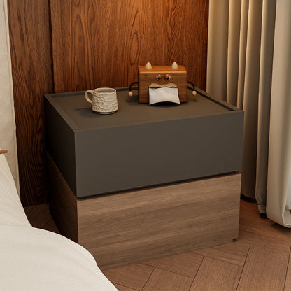 Modern Luxury Solid Wood Stacked Cube Nightstand With 2 Drawers For Bedroom