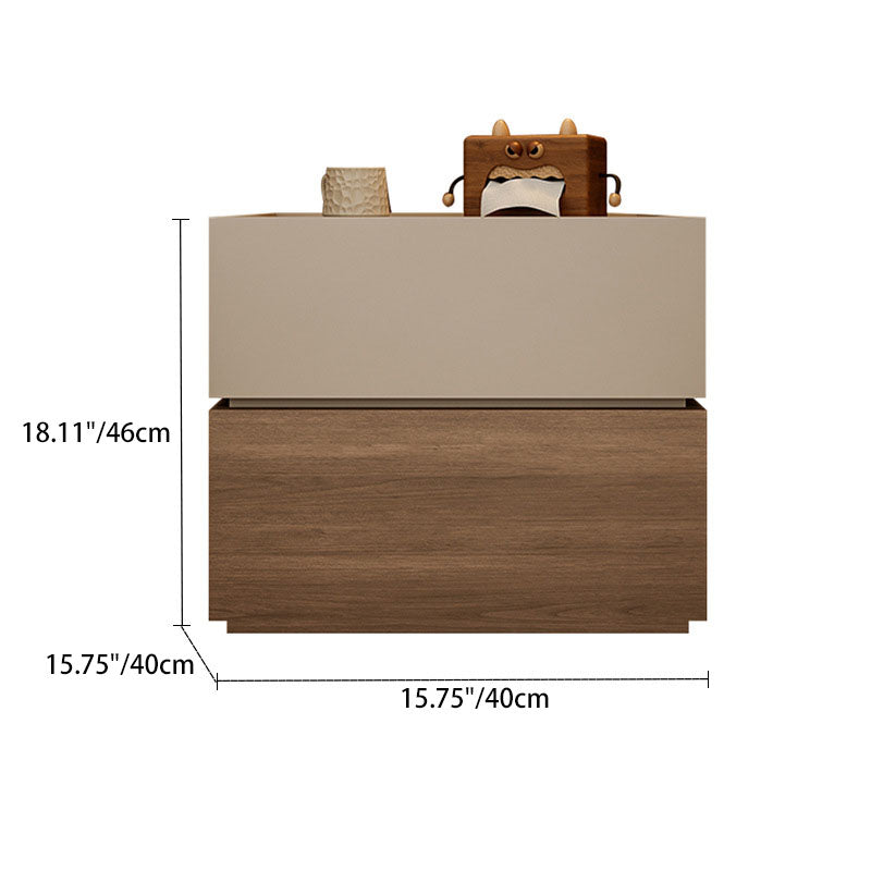Modern Luxury Solid Wood Stacked Cube Nightstand With 2 Drawers For Bedroom