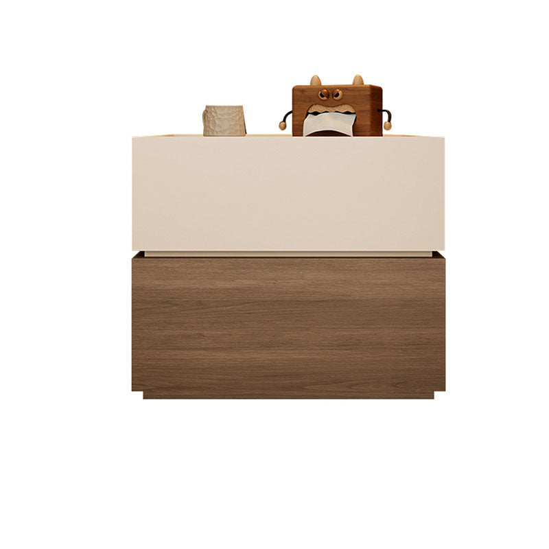 Modern Luxury Solid Wood Stacked Cube Nightstand With 2 Drawers For Bedroom