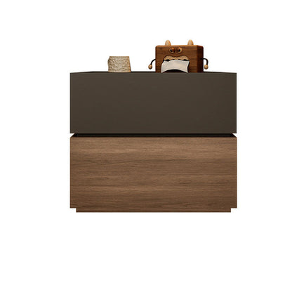 Modern Luxury Solid Wood Stacked Cube Nightstand With 2 Drawers For Bedroom