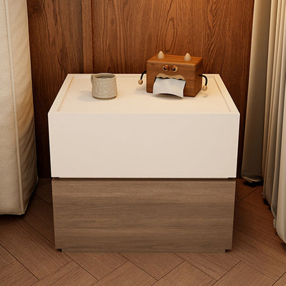 Modern Luxury Solid Wood Stacked Cube Nightstand With 2 Drawers For Bedroom